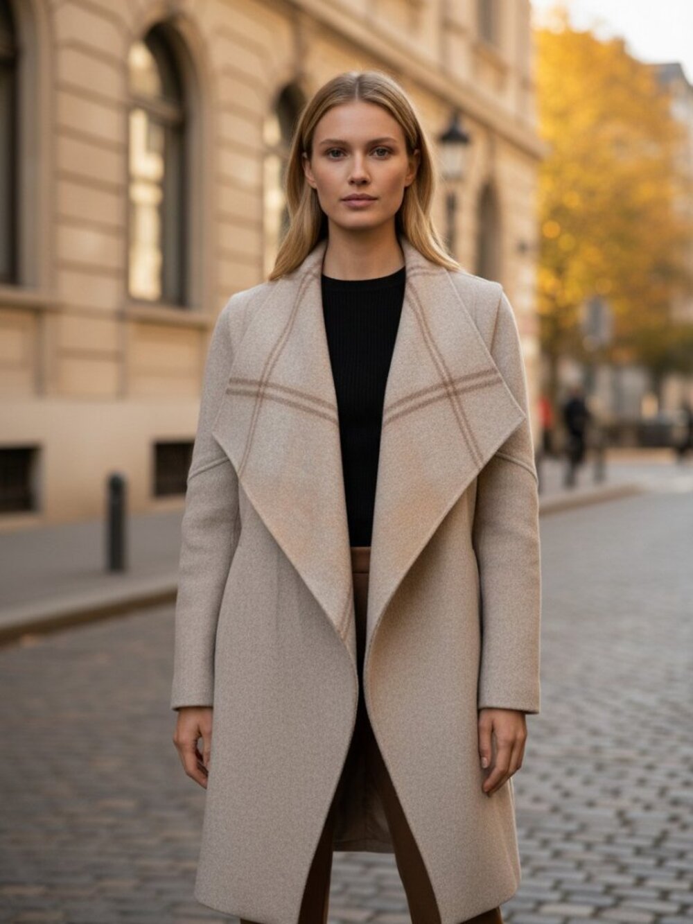 Intermix Taupe Wool Draped Waterfall Coat Size Small